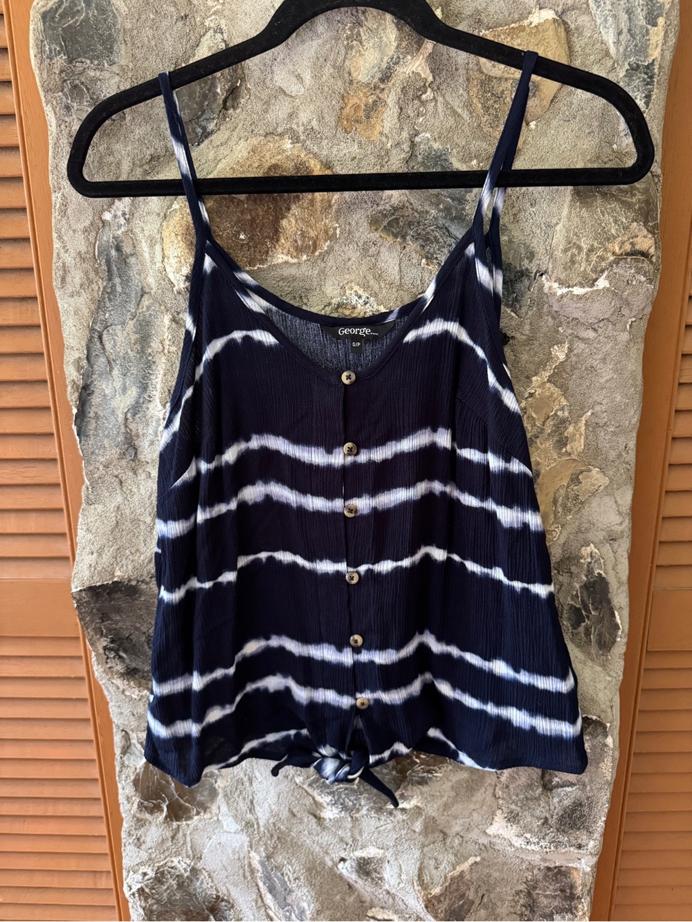 George Navy and White Tie-Dye Button Front Cami